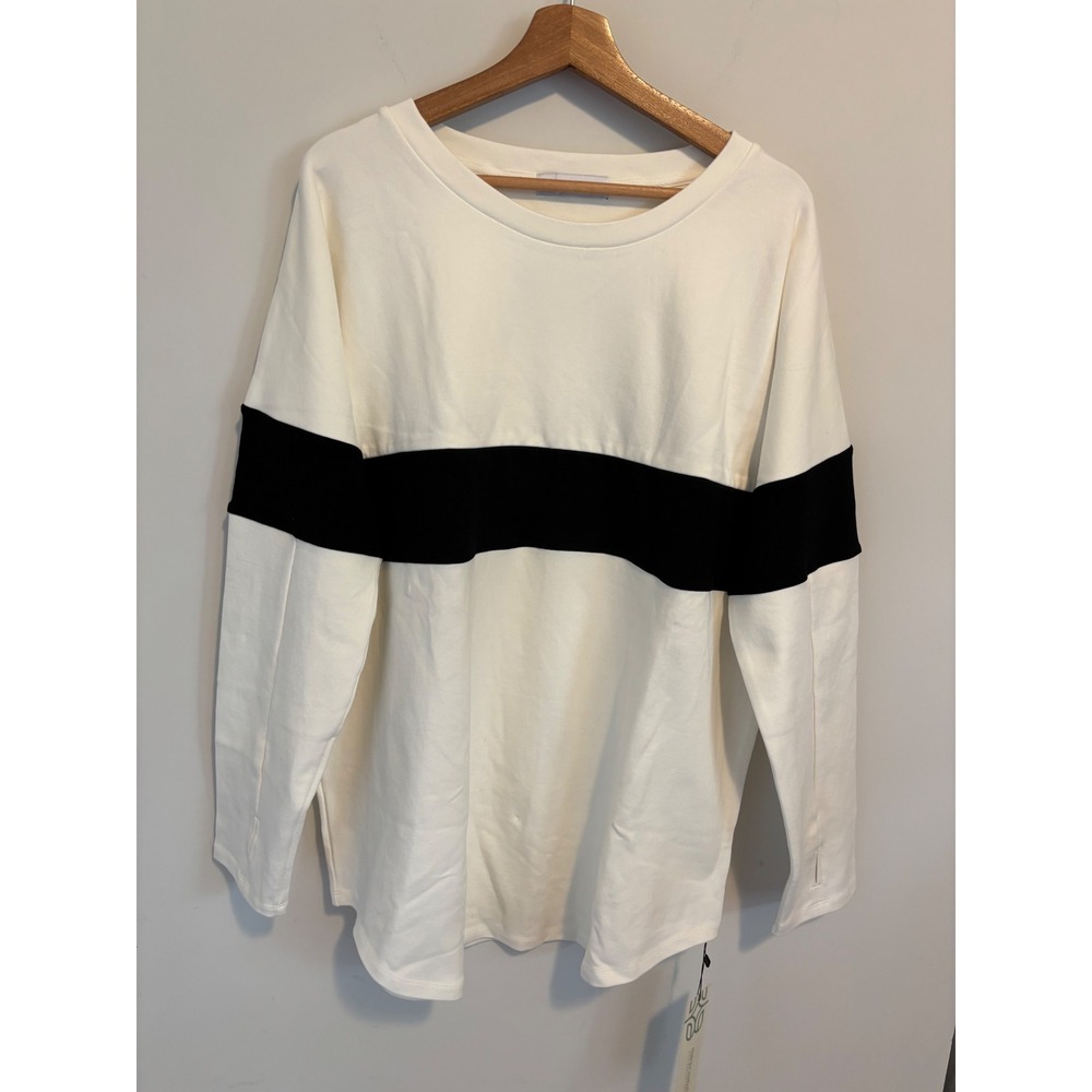Movemama Maternity Nursing Top 2XL Cream Black Stripe Long Sleeve Thumbhole NEW